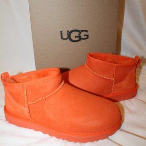 NIB UGG WOMEN'S ULTRA MINI SUEDE SHEARLING ANKLE WINTER BOOTS SODA ORANGE